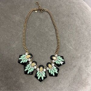J. Crew mint olive green black crystal rhinestone cluster statement necklace